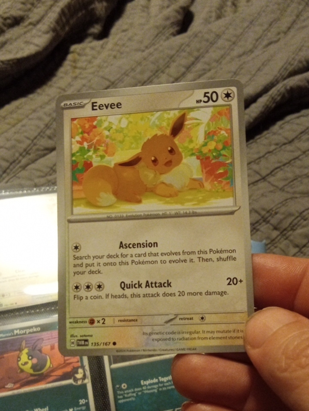 Pokemon Eevee Trading Card - Brown, Yellow, Green